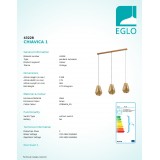 EGLO 43228 | Chiavica Eglo függeszték lámpa 3x E27 sárgaréz