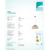 EGLO 43254 | Claverdon Eglo függeszték lámpa 1x E27 fekete, fa., natúr