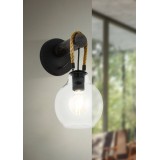 EGLO 43619 | Roding Eglo falikar lámpa 1x E27 fekete, natúr, átlátszó