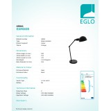 EGLO 49041 | Exmoor Eglo asztali lámpa 54cm vezeték kapcsoló elforgatható alkatrészek 1x E27 fekete, fehér