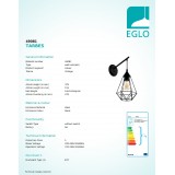 EGLO 49081 | Tarbes Eglo falikar lámpa 1x E27 fekete