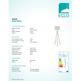 EGLO 49156 | Bidford Eglo álló lámpa 154cm taposókapcsoló 1x E27 barna, fehér