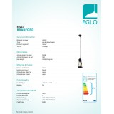 EGLO 49213 | Bradford Eglo függeszték lámpa 1x E27 fekete, áttetsző, natúr