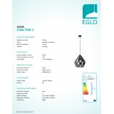 EGLO 49255 | Carlton-1 Eglo függeszték lámpa 1x E27 fekete, ezüst