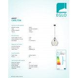 EGLO 49257 | Carlton Eglo függeszték lámpa 1x E27 fekete