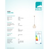 EGLO 49258 | Carlton Eglo függeszték lámpa 1x E27 vörösréz, fekete