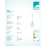 EGLO 49259 | Carlton Eglo függeszték lámpa 1x E27 menta, fekete