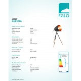 EGLO 49385 | Chester Eglo asztali lámpa 44cm vezeték kapcsoló elforgatható alkatrészek 1x E27 fekete, vörösréz
