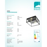 EGLO 49392 | Charterhouse Eglo mennyezeti lámpa 2x E27 fekete, áttetsző