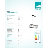 EGLO 49393 | Charterhouse Eglo függeszték lámpa 3x E27 fekete, áttetsző