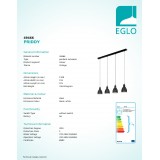 EGLO 49466 | Priddy Eglo függeszték lámpa 4x E27 fekete, fehér