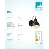 EGLO 49468 | Priddy Eglo fali lámpa elforgatható alkatrészek 1x E27 fekete, fehér