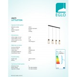 EGLO 49475 | Littleton Eglo függeszték lámpa 4x E27 fekete, barna, fa.