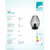 EGLO 49481 | Newtown Eglo asztali lámpa 23cm vezeték kapcsoló 1x E27 fekete
