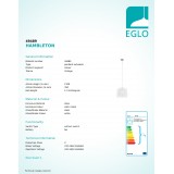 EGLO 49489 | Hambleton Eglo függeszték lámpa 1x E27 matt nikkel, fehér