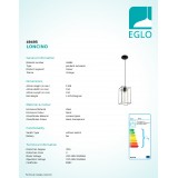 EGLO 49495 | Loncino Eglo függeszték lámpa 1x E27 fekete, füst