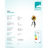 EGLO 49617 | Covaleda Eglo asztali lámpa 73,5cm vezeték kapcsoló elforgatható alkatrészek 1x E27 fekete, sárgaréz, arany