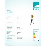 EGLO 49618 | Covaleda Eglo álló lámpa 164cm vezeték kapcsoló elforgatható alkatrészek 1x E27 fekete, sárgaréz, arany