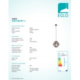 EGLO 49629 | Westbury-1 Eglo függeszték lámpa 1x E27 rozsdabarna, fehér