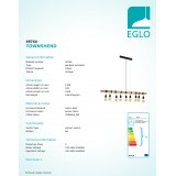 EGLO 49744 | Townshend Eglo függeszték lámpa 9x E27 fekete, natúr, barna