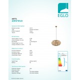 EGLO 49771 | Amsfield Eglo függeszték lámpa 1x E27 barna, natúr