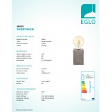 EGLO 49812 | Prestwick Eglo asztali lámpa 13cm vezeték kapcsoló 1x E27 szürke