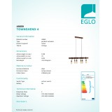 EGLO 49859 | Townshend-4 Eglo függeszték lámpa 6x E27 antikolt barna, fekete