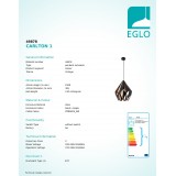 EGLO 49878 | Carlton-1 Eglo függeszték lámpa 1x E27 fekete, vörösréz