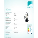 EGLO 49907 | Coldfield Eglo asztali lámpa 30cm vezeték kapcsoló 1x E27 fekete