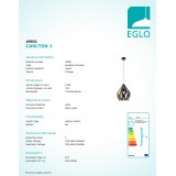 EGLO 49931 | Carlton-1 Eglo függeszték lámpa 1x E27 fekete, arany