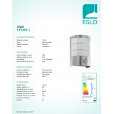 EGLO 75237 | Cerno1 Eglo fali lámpa mozgásérzékelő 1x E27 320lm 3000K IP44