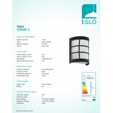 EGLO 75313 | Cerno-1 Eglo fali lámpa 1x E27 320lm 3000K IP44 fehér, fekete
