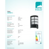 EGLO 75314 | Cerno-1 Eglo fali lámpa mozgásérzékelő 1x E27 320lm 3000K IP44 fehér, fekete
