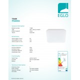 EGLO 75469 | Frania Eglo fali, mennyezeti lámpa négyzet 1x LED 720lm 3000K fehér