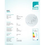 EGLO 80263 | Mars Eglo fali, mennyezeti lámpa kerek 1x E27 szatén, fehér