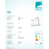 EGLO 81262 | Fabio Eglo csiptetős lámpa vezeték kapcsoló flexibilis 1x E14 fehér, ezüst