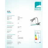 EGLO 81265 | Fabio Eglo csiptetős lámpa vezeték kapcsoló flexibilis 1x E14 ezüst