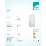 EGLO 81827 | Geo Eglo asztali lámpa 20cm vezeték kapcsoló 1x E14 matt opál