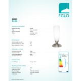 EGLO 82305 | Slim Eglo asztali lámpa 22cm vezeték kapcsoló 1x E14 matt nikkel, fehér