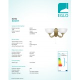 EGLO 82752 | Savoy Eglo falikar lámpa húzókapcsoló 2x E14 bronz, fehér