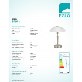 EGLO 85104 | Solo1 Eglo asztali lámpa 35cm fényerőszabályzós érintőkapcsoló szabályozható fényerő 1x E14 matt nikkel, fehér