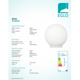 EGLO 85264 | Rondo Eglo asztali lámpa gömb 20cm vezeték kapcsoló 1x E27 fehér, matt opál