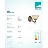 EGLO 85859 | Marbella Eglo falikar lámpa húzókapcsoló 1x E14 bronz, pezsgő, alabástrom