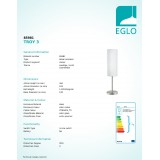 EGLO 85981 | Troy3 Eglo asztali lámpa 46cm vezeték kapcsoló 1x E27 matt nikkel, fehér, szatén