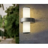 EGLO 86541 | Beverly Eglo fali lámpa henger 2x E27 IP44 nemesacél, rozsdamentes acél, ezüst, szatén