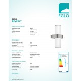 EGLO 86541 | Beverly Eglo fali lámpa henger 2x E27 IP44 nemesacél, rozsdamentes acél, ezüst, szatén