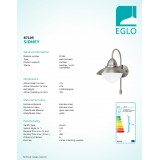 EGLO 87105 | Sidney Eglo falikar lámpa mozgásérzékelő 1x E27 IP44 nemesacél, rozsdamentes acél, szatén