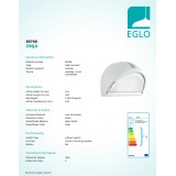 EGLO 89768 | Onja Eglo fali lámpa 1x E27 IP44 fehér, áttetsző