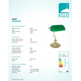 EGLO 90967 | Banker Eglo asztali lámpa 39cm húzókapcsoló 1x E27 sárgaréz, zöld