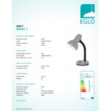EGLO 90977 | Basic Eglo asztali lámpa 30cm kapcsoló flexibilis 1x E27 ezüst, fekete, fehér